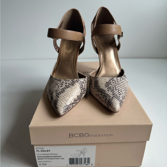 BCBGeneration PL-DALBY POINTED TOE PYTHON SKIN NUDE COLOR BLOCK STILETTO HEELS - Picture 2 of 5